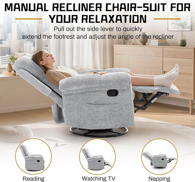 Korser Recliner Chair, Swivel Rocker Recliner Chair - Image 4