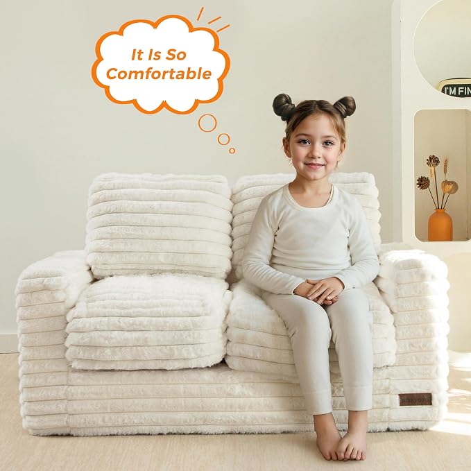 MAXYOYO Extra Wide Kids Bean Bag Chair, Comfy Faux Fur Bean Bag Sofa - Image 4