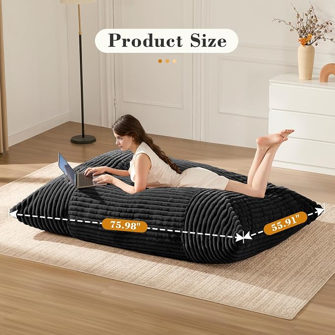 3-in-1 Giant Bean Bag Chair for Adults & Kid, Convertible Floor Sofa to Mattress - Image 6
