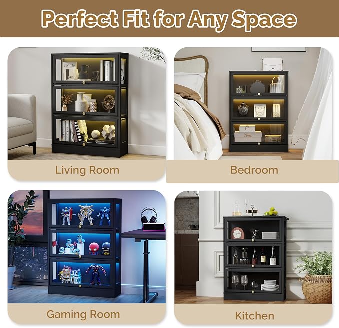 Display Cabinet with Acrylic Glass Doors, 3-Tiers Curio Cabinet with LED - Image 7