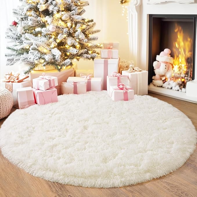 3'x3' Cream Round Rugs for Girls Bedroom, Ultra Soft Fluffy Circle Rug for Kids by Quntue