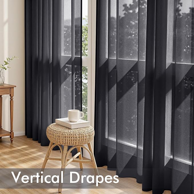 MIULEE Black Sheer Curtains 72 Inches Long, 4 Panels Set, Light Filtering - Image 5