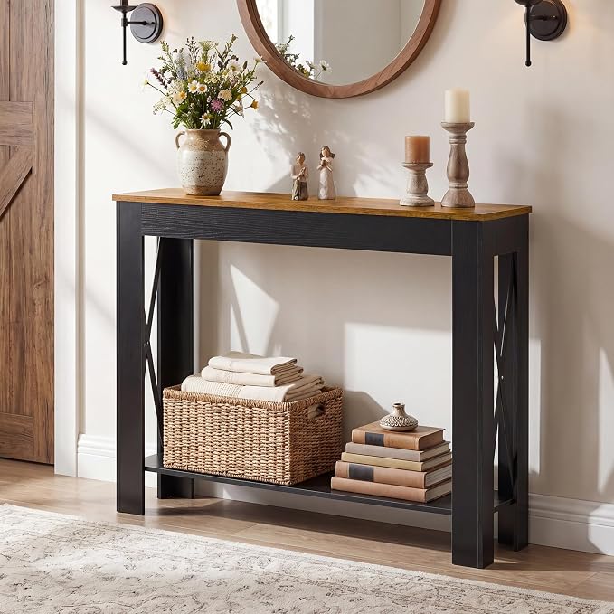 YATINEY Farmhouse Console Table, 39.4'' Small Narrow Entryway Table, Wood Couch - Image 5