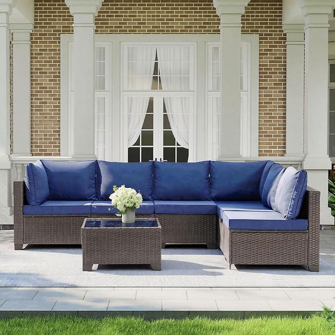 MOCHITO 7 Pieces Outdoor Patio Furniture Sets, All-Weather Sectional Sofa Dark by Unknown