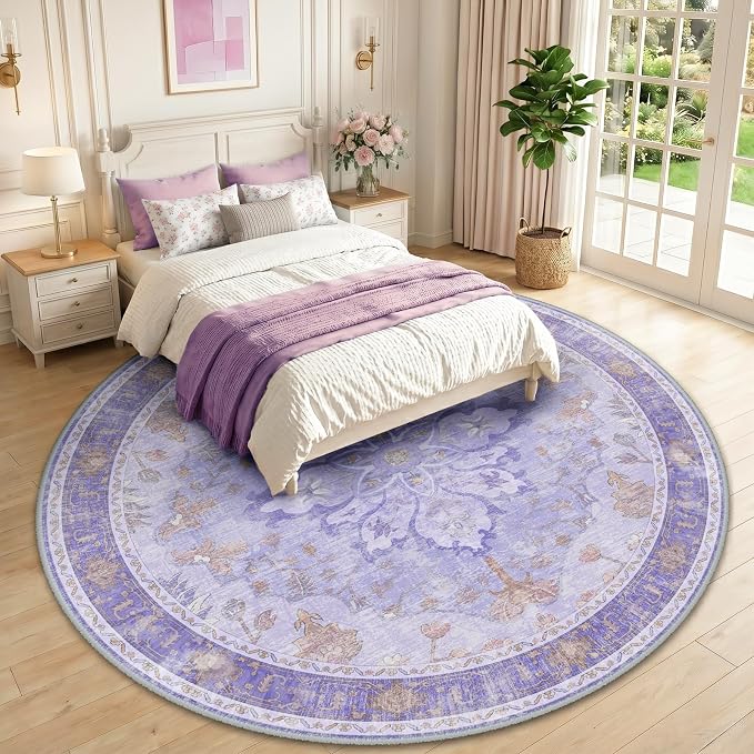 RELEANY Area Rugs Round 10ft Washable Non-Slip, Floral Vintage Distress Print - Image 2