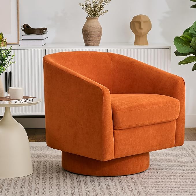 Swivel Barrel Accent Chair, Round Chenille Fabric Living Room Arm Chairs by ErdoruLiving