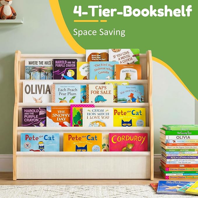XiaZ Child Book Shelf Wooden Montessori Toddler Bookshelf Solid Pine B-Frame - Image 4