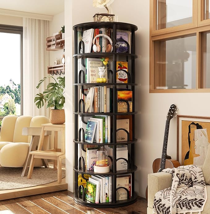 Aheaplus 6 Tier Rotating Bookshelf Tower, Revolving Bookcase, 360° Round by Aheaplus