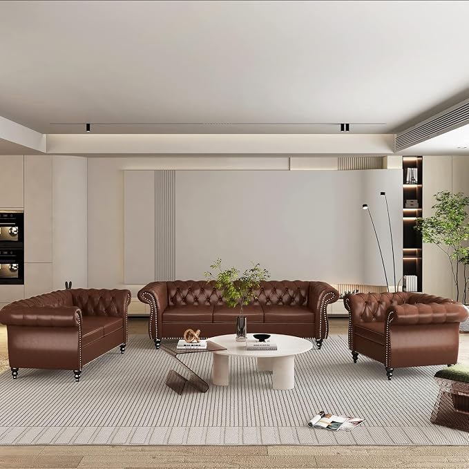 Living Room Chair, Modern Leather Chesterfield Sofa Chair, Mid Century Single - Image 4