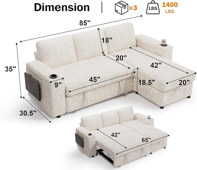 Vipbear 86" Modular Sectional Sleeper Sofa - Image 3
