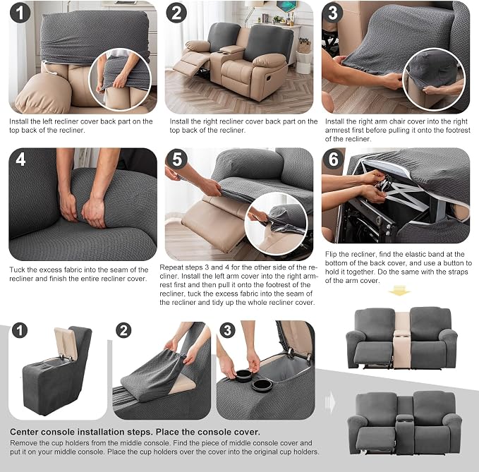 Genina Recliner Loveseat Covers, Stretch Reclining Sofa Covers, 2 Seater Couch - Image 6