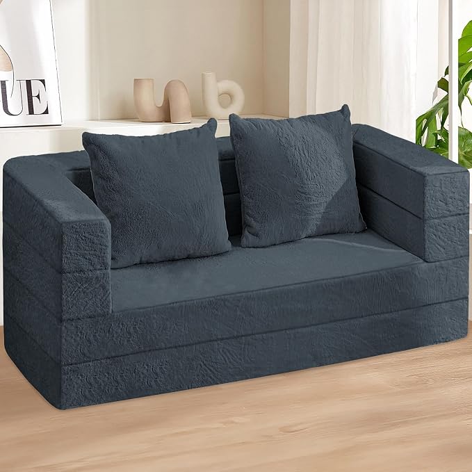 Folding Bean Bag Chair for Adults, 3-in-1 Bean Bag Couch Faux Fur Floor Sofa - Image 2