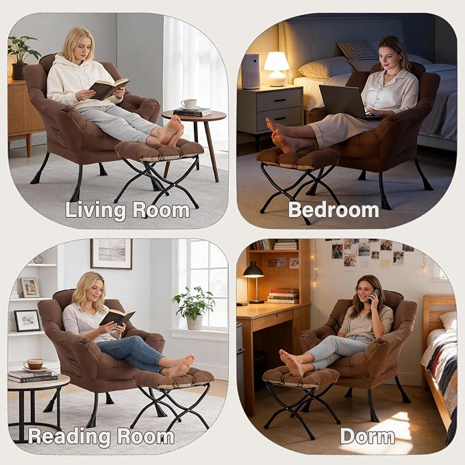 MBOOYOME Lazy Chair with Folding Ottoman, Modern Accent Armchair with Armrests - Image 8