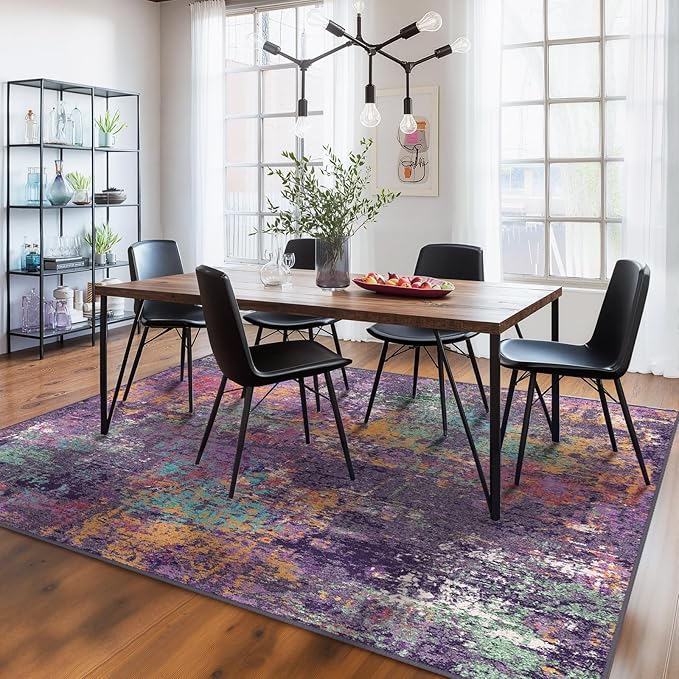 Washable Area Rugs 9'x12' Non-Slip Modern Abstract Soft - Image 2