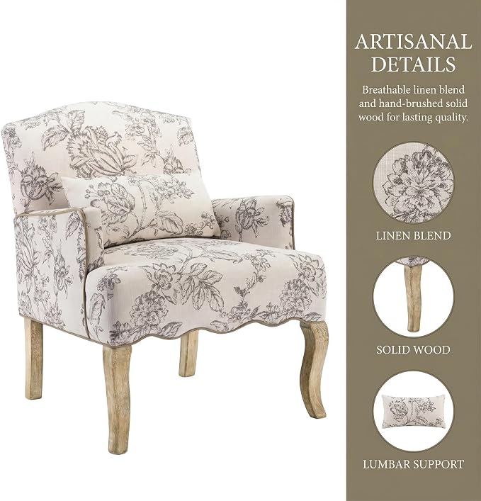 Shunzhi Floral Accent Chairs Farmhouse Upholstered Armchair Linen Reading Chair - Image 6