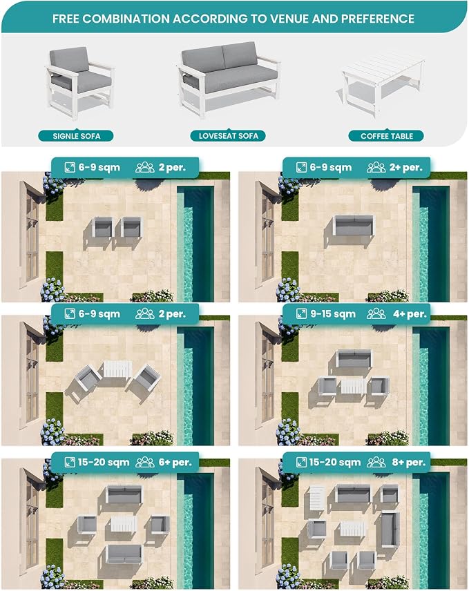 SERWALL 2 Pieces Single Cushioned Lounge Chair, HDPE Outdoor Adirondack Sofa - Image 7