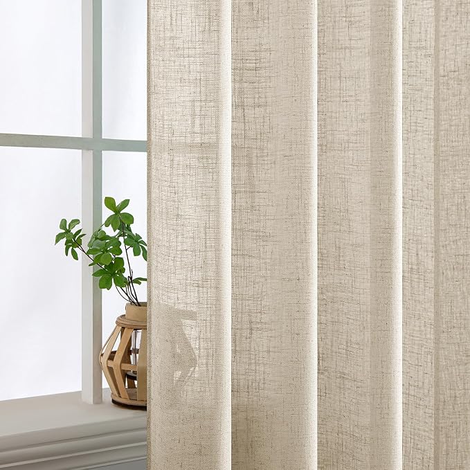 MIULEE Beige Linen Curtains 90 Inch Long 2 Panels - Image 5