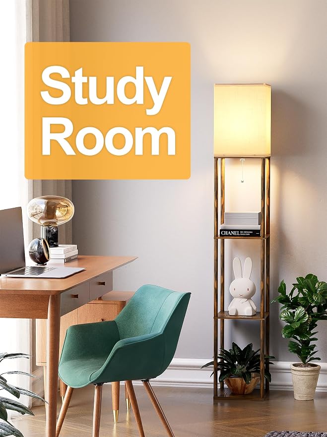 Floor Lamp with Shelves for Living Room Brown, Shelf Floor Lamp with 3 CCT LED - Image 7