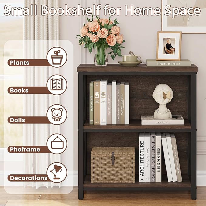 FATORRI Small Bookshelf, Rustic Book Shelf - Image 4