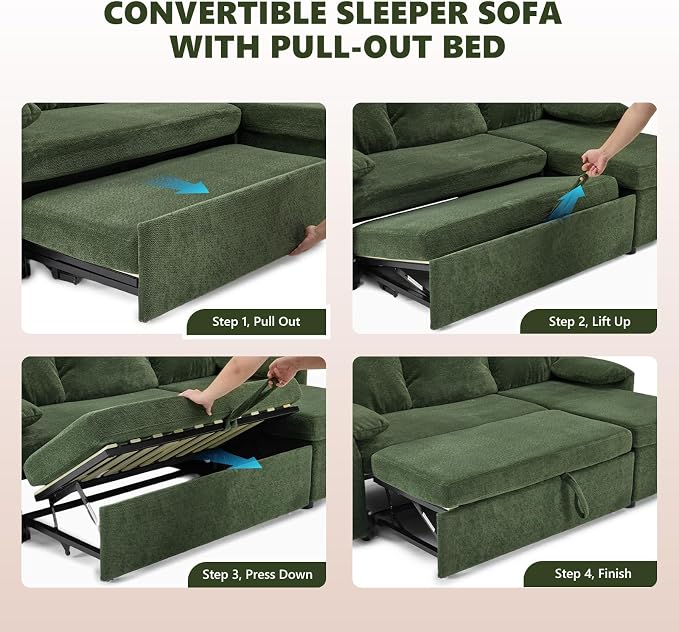 VINGLI Green Convertible Futon Sofa Bed, Sleeper Sofa - Image 3