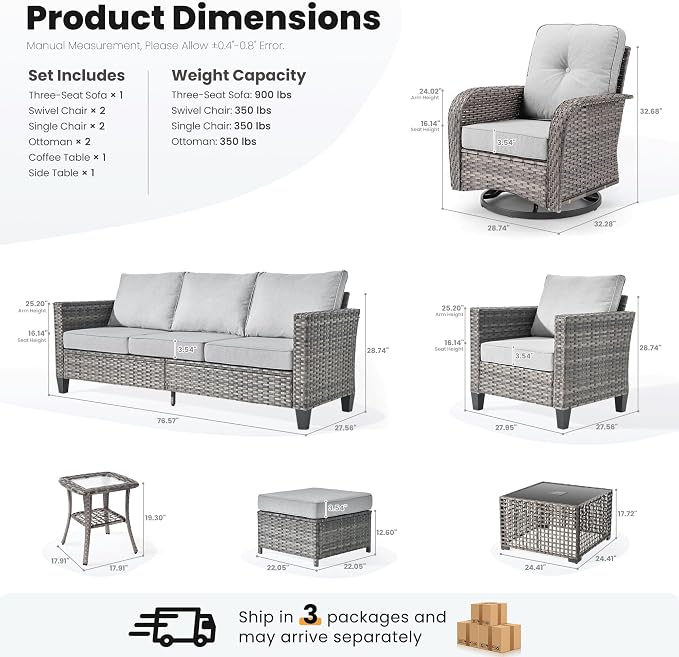 ovios 9 Pieces Patio Furniture Set, Outdoor Wicker Sofa Couch - Image 9