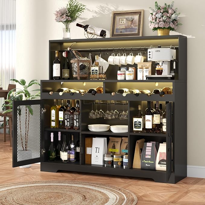 Loomie Wine Bar Cabinet with LED Light, Liquor Cabinet with Glass Holder - Image 4