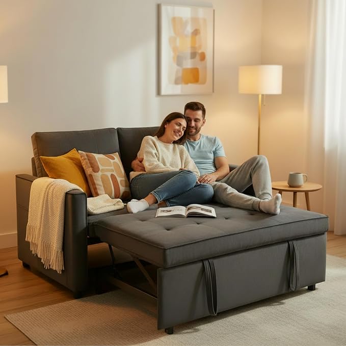 Sofa Bed, Pull Out Couch with Side Pockets, 3 in 1 Velvet Fabric Loveseat - Image 7