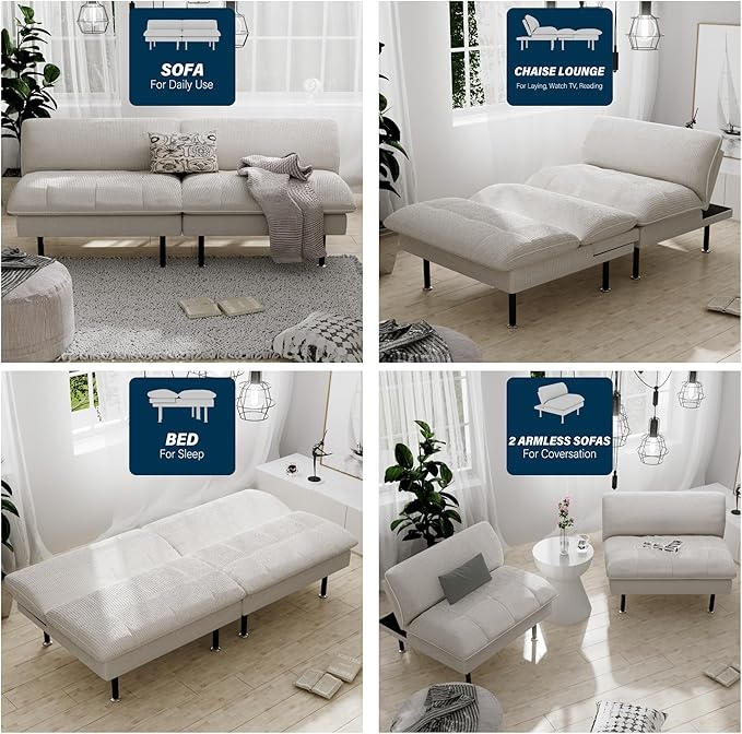Ribilake 2 Sets 70" Futon Sofa Bed, 4 1 Multi-Function Couch Sleeper - Image 4