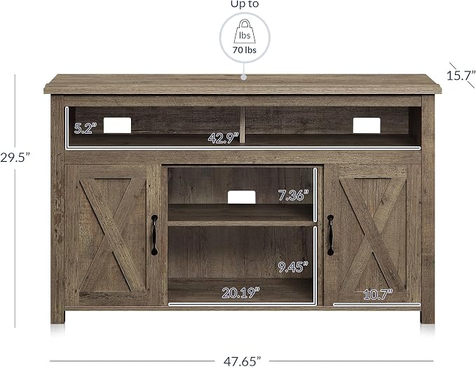 BELLEZE Modern 48 Inch Barn Door Wood TV Stand & Media Entertainment Center - Image 5