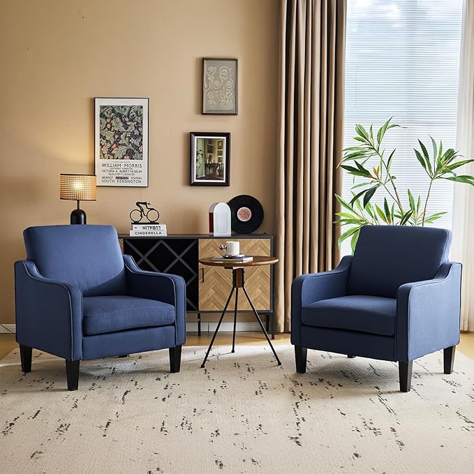 VINGLI Navy Blue Accent Chairs for Living Room, Line Comfy Upholstered Chair - Image 3