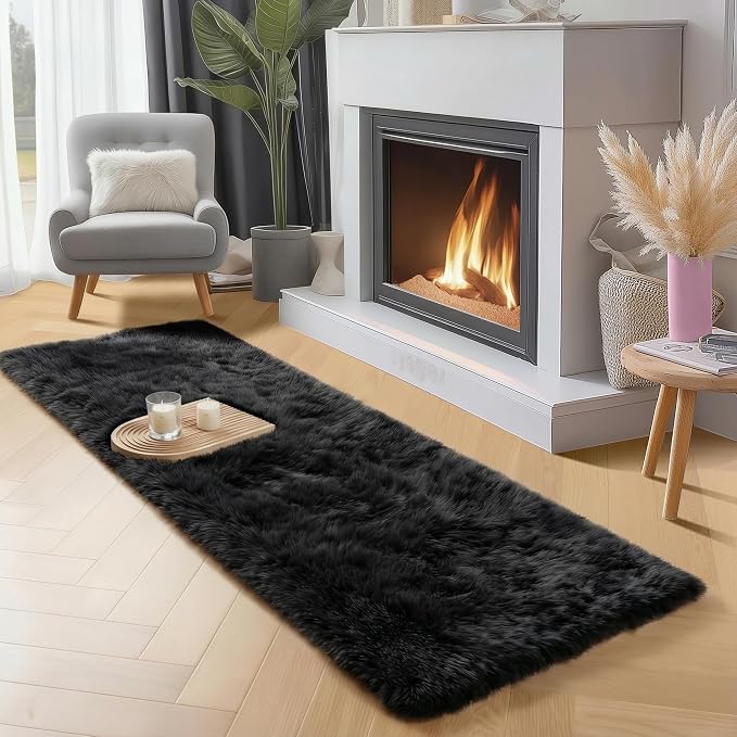 PAGISOFE Black Runner Rugs for Bedroom, Living Room 2x6 Small Plush Fluffy Boys - Image 6