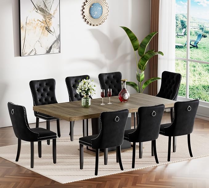 Henf 63"-79" Dining Table Set for 8, 9 Pieces Extendable Dining Table and 8 - Image 2