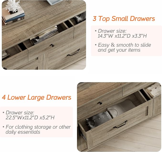 WAMPAT Grey 7 Drawers Dresser for Bedroom, Wide Chest of Drawers Kids Dresser - Image 5
