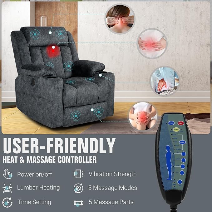 LEVELEVE Retro Rocking Recliner Chair, Massage Rocker Recliner Chair - Image 5