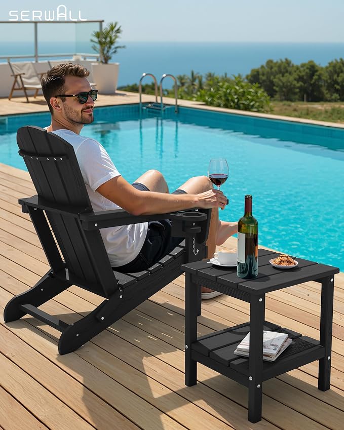 SERWALL 2-Tier HDPE Outdoor Side Tables Set of 4, Weatherproof Rectangular - Image 6