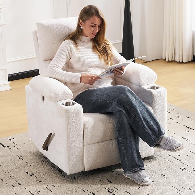 Swivel Rocker Recliner with Adjustable Armrests, Rocking Nursery Chair with - Image 3
