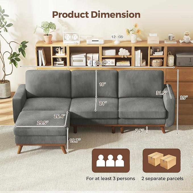 Vesgantti 97" Modular Sectional Sofa Dark Gray, L-Shaped Couch - Image 2