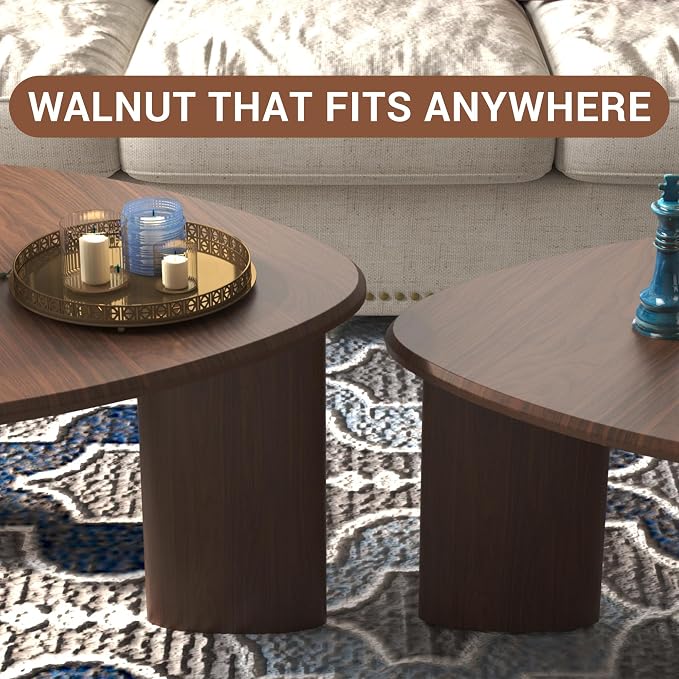 Honyee Nesting Coffee Table Set of 2, Modern Walnut Wood Veneer Coffee Table - Image 7