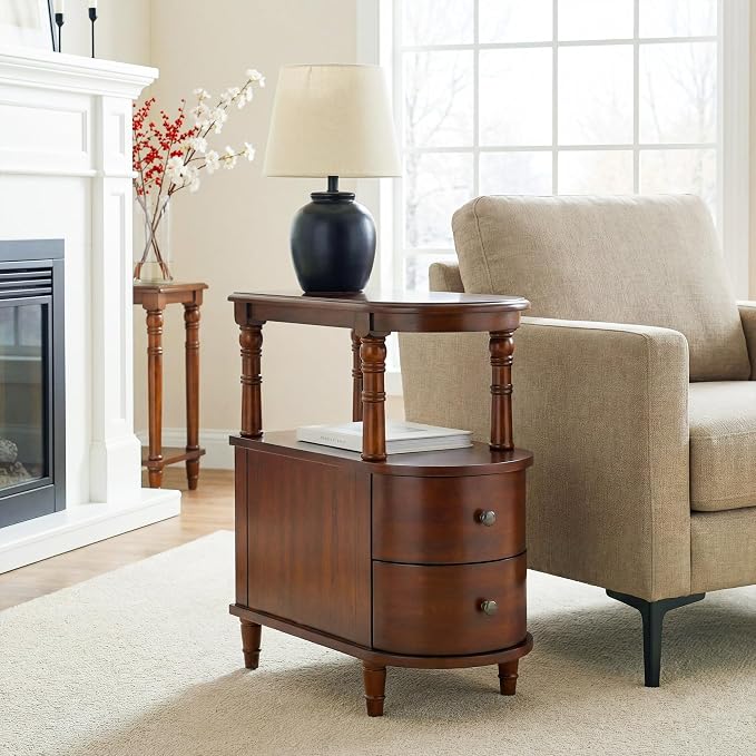 Narrow End Table Set of 2 with 2 Storage Drawers, Vintage Sofa Beside Table - Image 3
