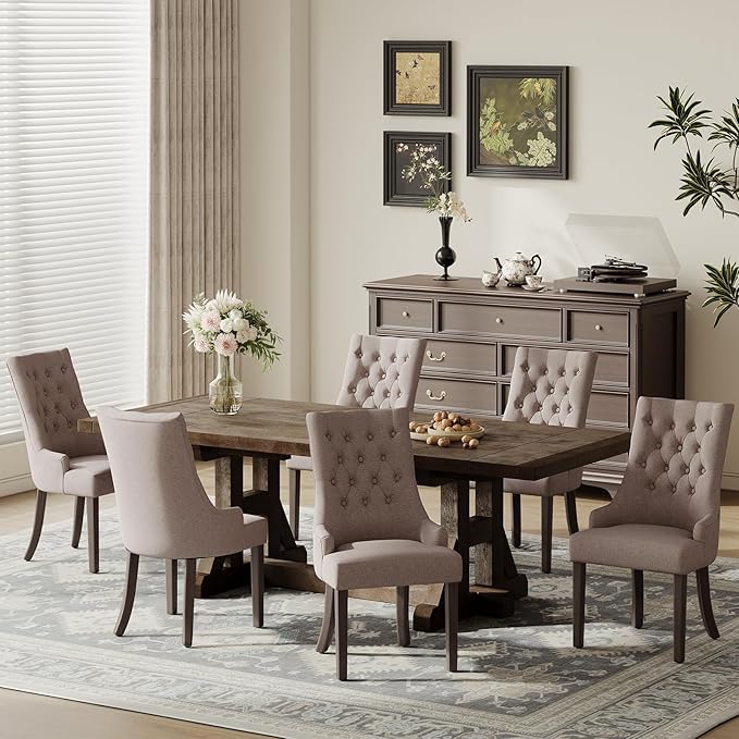 COLAMY Fabric Side Dining Chairs Set of 6, Wingback Upholstered Dining Room by COLAMYHOME