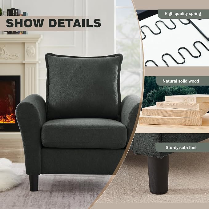 Mid-Century Accent Chair, Modern Linen Fabric Armchair - Image 3