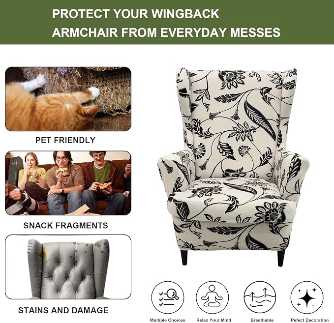 HAOYONG Wing Chair Slipcovers Printed Wingback Chair Covers 2 Pieces Wingback - Image 5