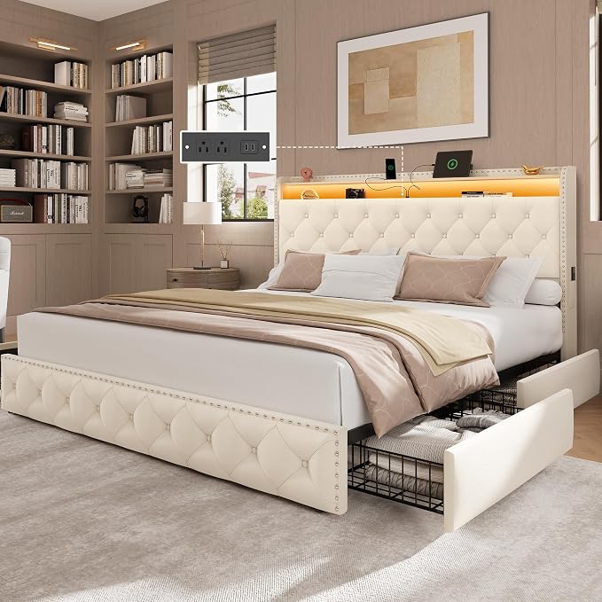 LARMACE Bed Frame King Size Platform Upholstered Bed Frame by LARMACE
