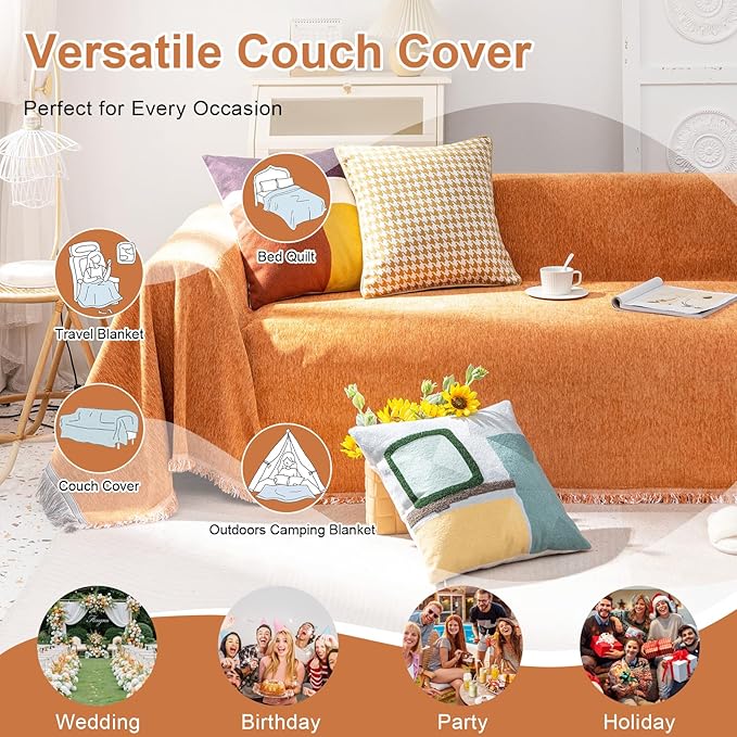 VClife Couch Cover Bohemian Orange Sofa Covers - Image 4