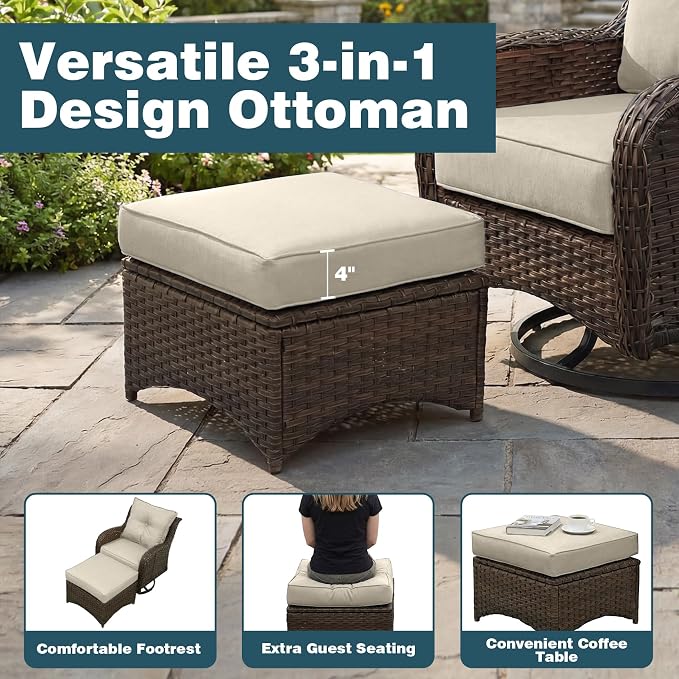 Patio Furniture Set, High Back Swivel Rocker Chairs, Weather Resistant Olefin - Image 9