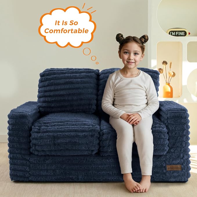 MAXYOYO Extra Wide Kids Bean Bag Chair, Comfy Faux Fur Bean Bag Sofa - Image 5