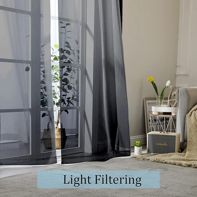 OWENIE Black Sheer Curtains, Sheer Curtains 84 inch Length 2 Panels Set - Image 3