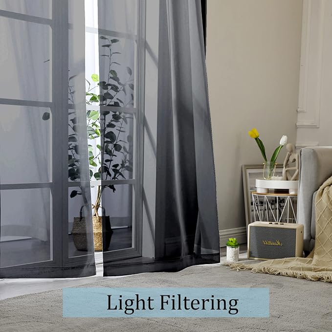 OWENIE Sheer Black Curtains 84 Inch Length 2 Panels Set - Image 3