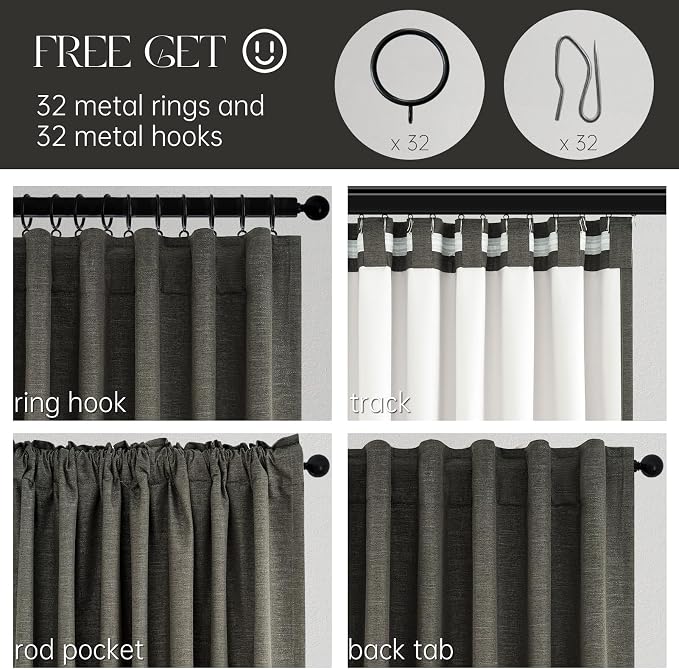 Grey Linen Black Out Curtains 96 Inches Long 2 Panels Set - Image 4