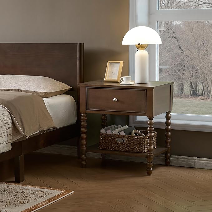 AMERLIFE 24" Walnut Nightstand Set of 2, Vintage Bedside Table - Image 7